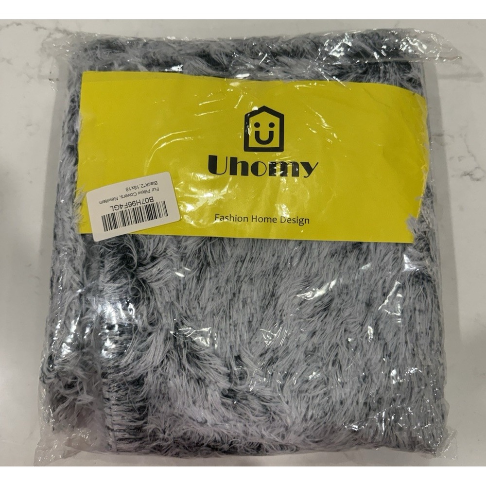 Uhomy Set of 2 Decorative 18x18 Fluffy Gray Pillow Covers Luxury Faux Fur NEW